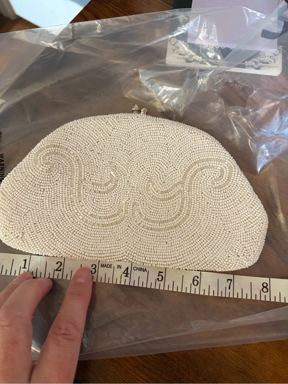 Vintage Walborg Hand Made Pearl-Embellished White Beaded Evening Clutch